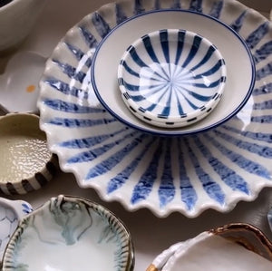 The Japan Collection : Blue striped “wavy-edged” dish