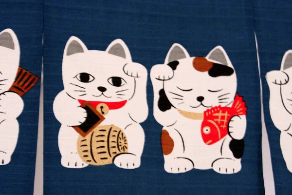 The Japan Collection : Japanese noren curtain Cats blue