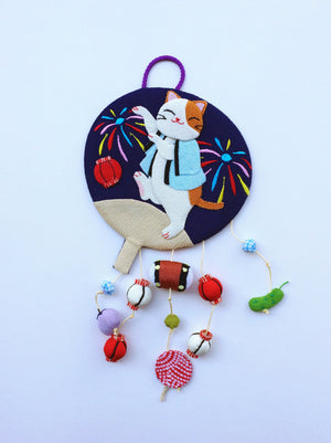 The Cat Collection : Handmade ornament "Dancing Cat // Fireworks"